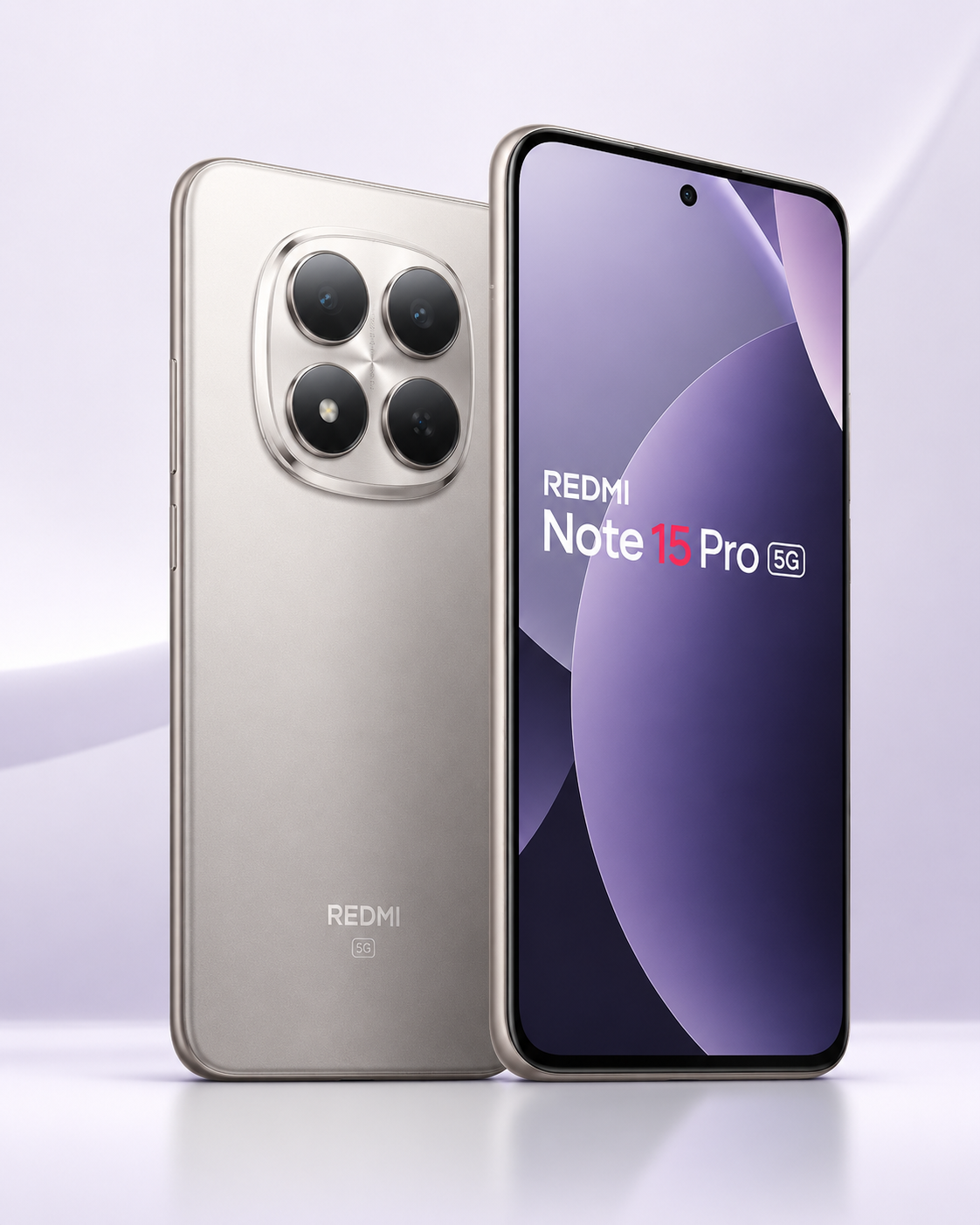 Redmi Note 15 Pro 5G com tela AMOLED em fundo lavanda