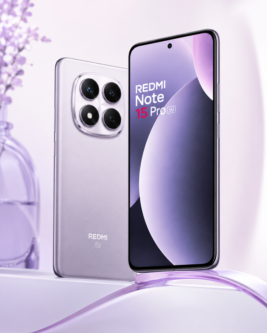 Redmi Note 15 Pro 5G em imagem de produto com logo na tela