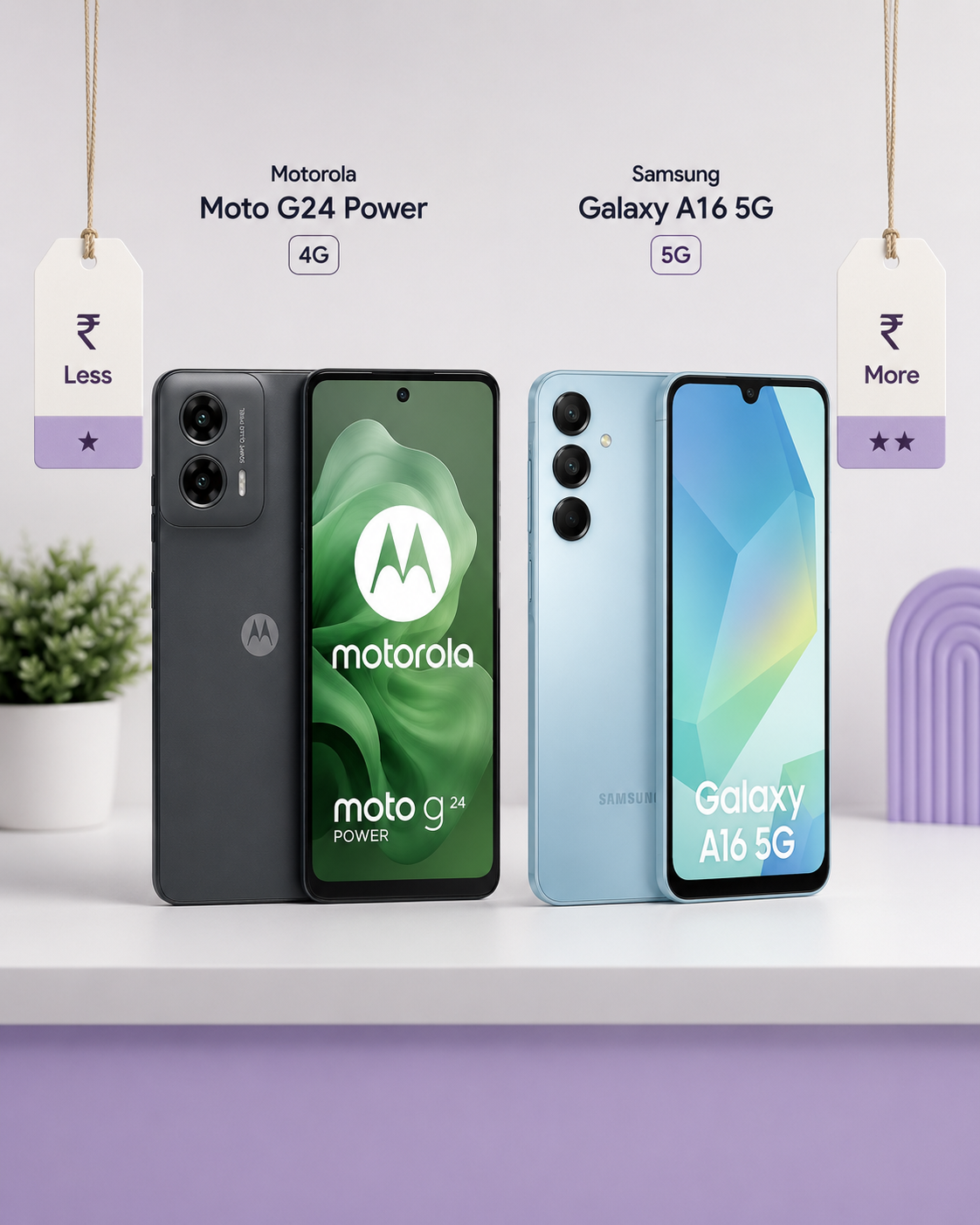 Imagem de decisão de compra comparando preço de celular 4G e 5G