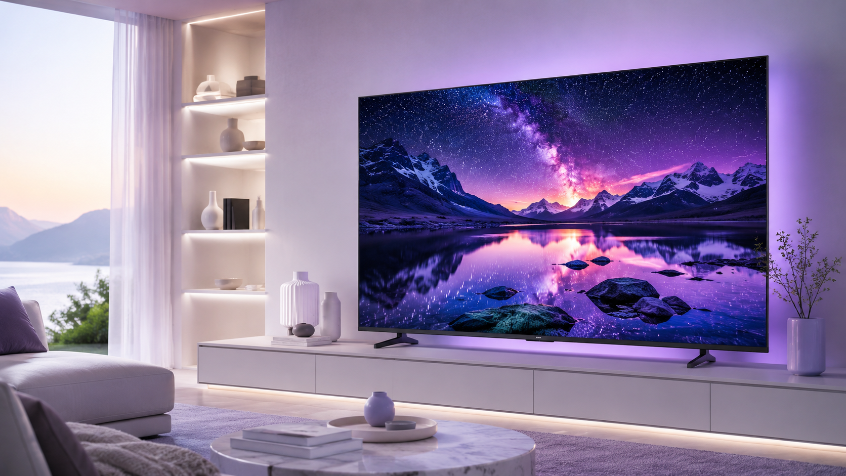 TV Mini LED em sala moderna com imagem brilhante e alto contraste
