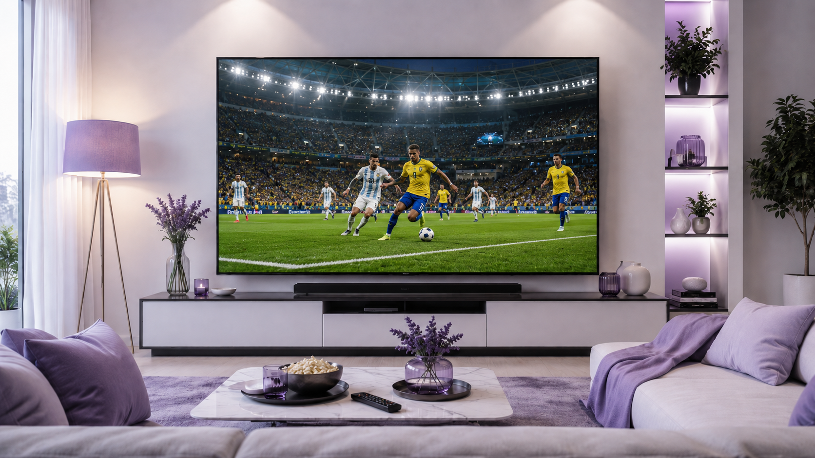 Melhores TVs para assistir jogos da Copa do Mundo em sala moderna